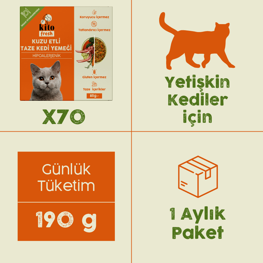 Kısırlaştırılmış Kediler İçin Kuzu Etli Aylık Kito Fresh Paketi