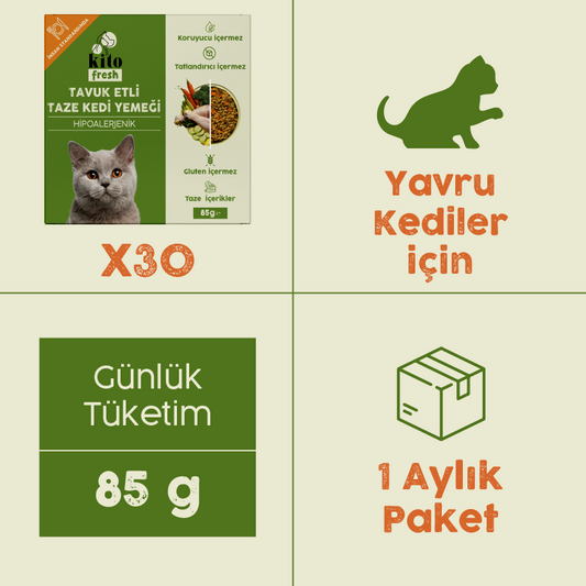 Yavru Kediler İçin Tavuk Etli Aylık Kito Fresh Paketi