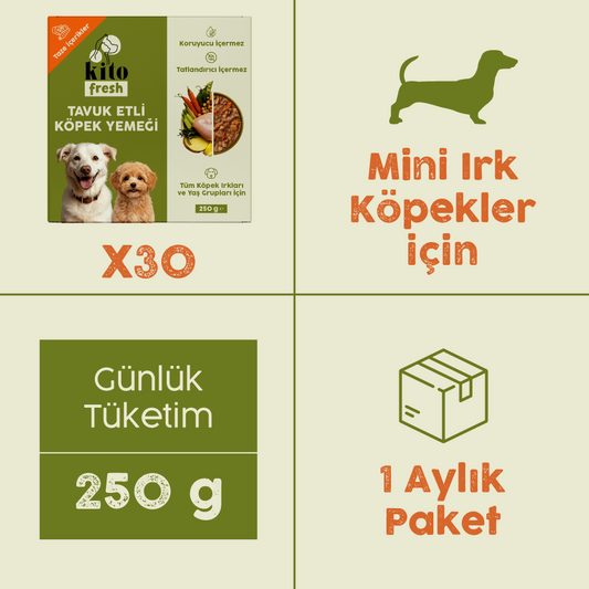 Tavuk Etli Kito Fresh x30 (Mini Irk Köpekler için Aylık Kito Fresh Paketi)