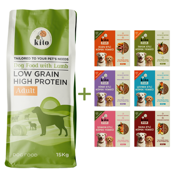 Kuzu Etli Yetişkin Köpek Maması 15 Kg + Kito Fresh %100 Taze İçerikli Mama Tanışma Paketi