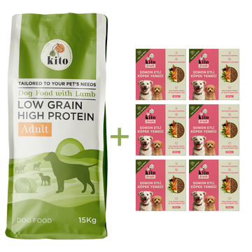 Kuzu Etli Yetişkin Köpek Maması 15 Kg + 6 Adet Kito Fresh Somon Etli %100 Taze İçerikli Mama