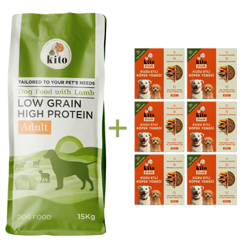 Kuzu Etli Yetişkin Köpek Maması 15 Kg + 6 Adet Kito Fresh Kuzu Etli %100 Taze İçerikli Mama