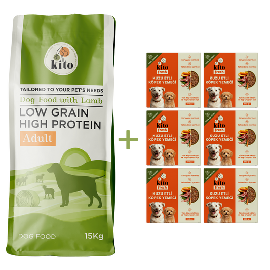 Kuzu Etli Yetişkin Köpek Maması 15 Kg + 6 Adet Kito Fresh Kuzu Etli %100 Taze İçerikli Mama