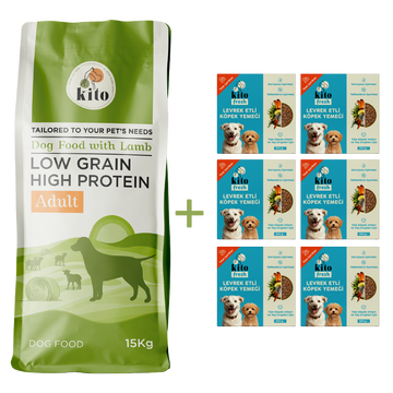 Adult Dog Food 15 KG + Kito Fresh Dog Food with Seabass X 6