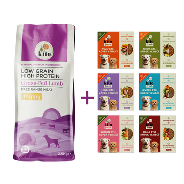 Kuzu Etli Yavru Köpek Maması 2.5 KG + Kito Fresh %100 Taze İçerikli Mama Tanışma Paketi
