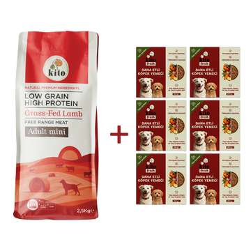 Kuzu Etli Yetişkin Mini Irk Köpek Maması 2.5 KG + 6 Adet Kito Fresh Dana Etli %100 Taze İçerikli Mama