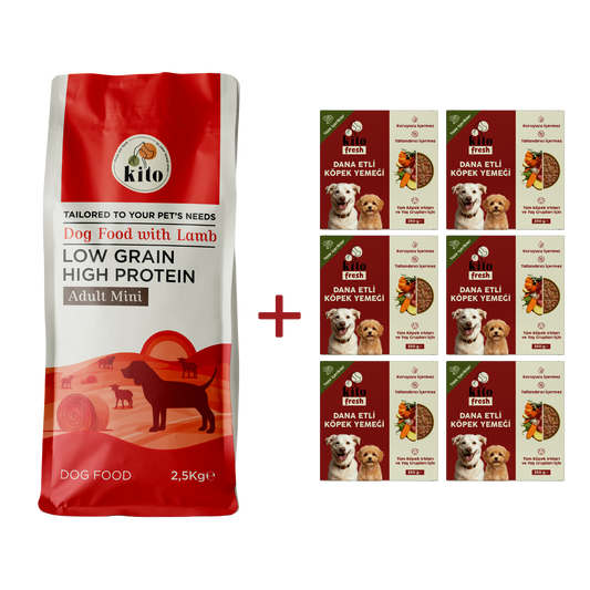Adult Mini Dog Food 2,5 KG + Kito Fresh Dog Food with Beef X 6