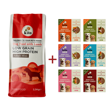 Kuzu Etli Yetişkin Mini Irk Köpek Maması 2.5 KG + Kito Fresh %100 Taze İçerikli Mama Tanışma Paketi