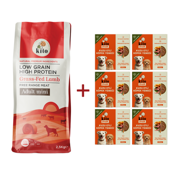 Kuzu Etli Yetişkin Mini Irk Köpek Maması 2.5 KG + 6 Adet Kito Fresh Kuzu Etli %100 Taze İçerikli Mama
