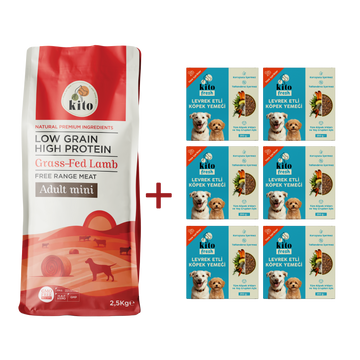 Kuzu Etli Yetişkin Mini Irk Köpek Maması 2.5 KG + 6 Adet Kito Fresh Levrek Etli %100 Taze İçerikli Mama