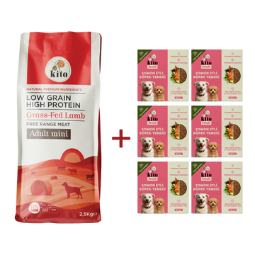 Kuzu Etli Yetişkin Mini Irk Köpek Maması 2.5 KG + 6 Adet Kito Fresh Somon Etli %100 Taze İçerikli Mama