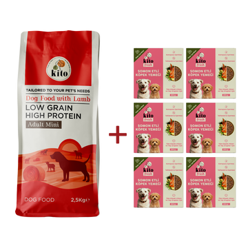 Kuzu Etli Yetişkin Mini Irk Köpek Maması 2.5 KG + 6 Adet Kito Fresh Somon Etli %100 Taze İçerikli Mama