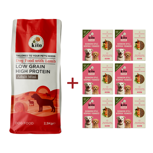 Adult Mini Dog Food 2,5 KG + Kito Fresh Dog Food with Salmon X 6