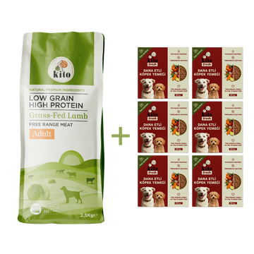 Kuzu Etli Yetişkin Köpek Maması 2,5 Kg + 6 Adet Kito Fresh Dana Etli %100 Taze İçerikli Mama