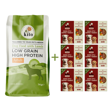 Adult Dog Food 7 KG + Kito Fresh Dog Food with Beef X 6