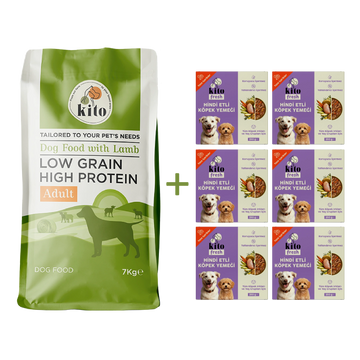 Kuzu Etli Yetişkin Köpek Maması 7 Kg + 6 Adet Kito Fresh Hindi Etli %100 Taze İçerikli Mama