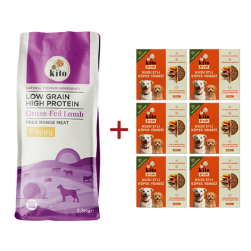 Kuzu Etli Yavru Köpek Maması 2.5 KG + 6 Adet Kito Fresh Kuzu Etli %100 Taze İçerikli Mama