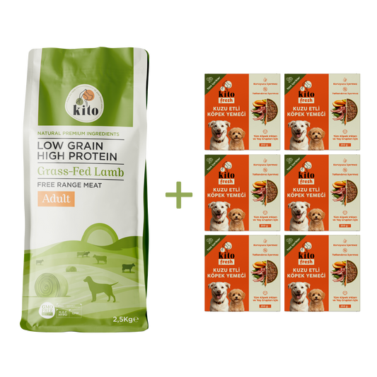 Kuzu Etli Yetişkin Köpek Maması 2,5 Kg + 6 Adet Kito Fresh Kuzu Etli %100 Taze İçerikli Mama