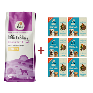 Kuzu Etli Yavru Köpek Maması 2.5 KG + 6 Adet Kito Fresh Levrek Etli %100 Taze İçerikli Mama