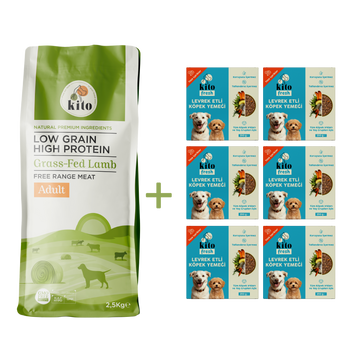 Kuzu Etli Yetişkin Köpek Maması 2,5 Kg + 6 Adet Kito Fresh Levrek Etli %100 Taze İçerikli Mama