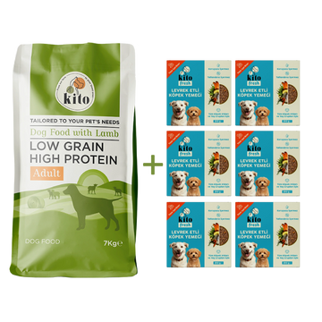 Adult Dog Food 7 KG + Kito Fresh Dog Food with Seabass X 6