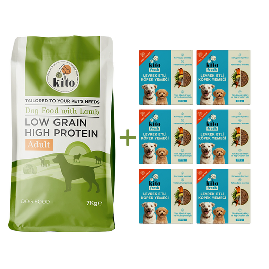 Adult Dog Food 7 KG + Kito Fresh Dog Food with Seabass X 6