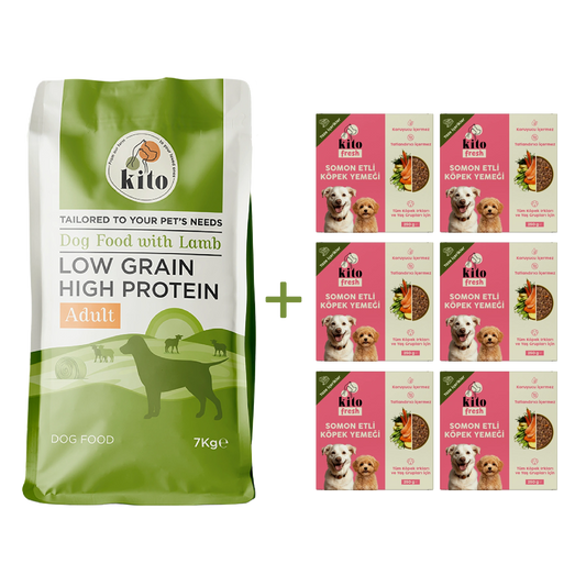 Adult Dog Food 7 KG + Kito Fresh Dog Food with Salmon X 6