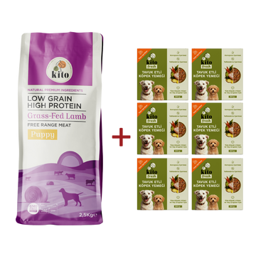 Kuzu Etli Yavru Köpek Maması 2.5 KG + 6 Adet Kito Fresh Tavuk Etli %100 Taze İçerikli Mama