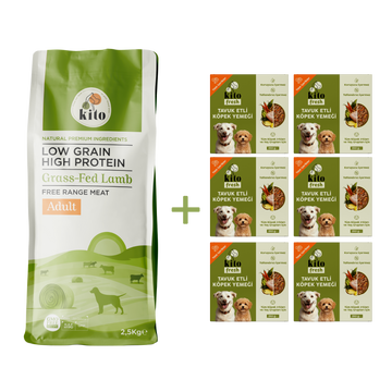 Kuzu Etli Yetişkin Köpek Maması 2,5 Kg + 6 Adet Kito Fresh Tavuk Etli %100 Taze İçerikli Mama