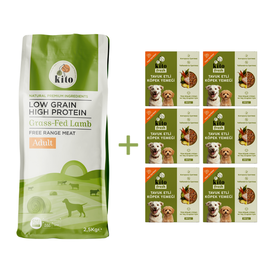 Kuzu Etli Yetişkin Köpek Maması 2,5 Kg + 6 Adet Kito Fresh Tavuk Etli %100 Taze İçerikli Mama