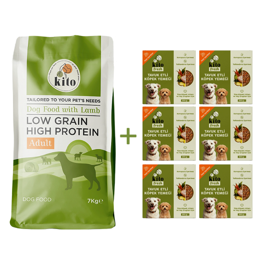 Adult Dog Food 7 KG + Kito Fresh Dog Food with Chicken X 6