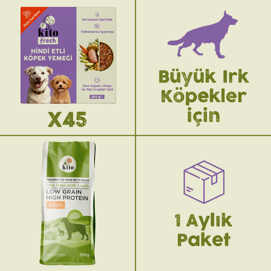 45 Adet Kito Fresh Hindi Etli Köpek Yemeği %100 Taze İçerikli Mama+ 15 kg Yetişkin Köpek Maması