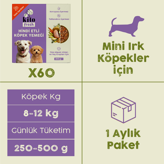 Hindi Etli Kito Fresh x60 (Orta Irk Köpekler için Aylık Kito Fresh Paketi)