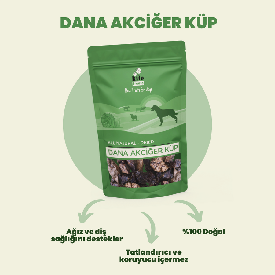 Kito Dana Akciğer Küp Atıştırmalık Köpek Ödül Maması %100 Doğal, Glutensiz, Organik 100 gr