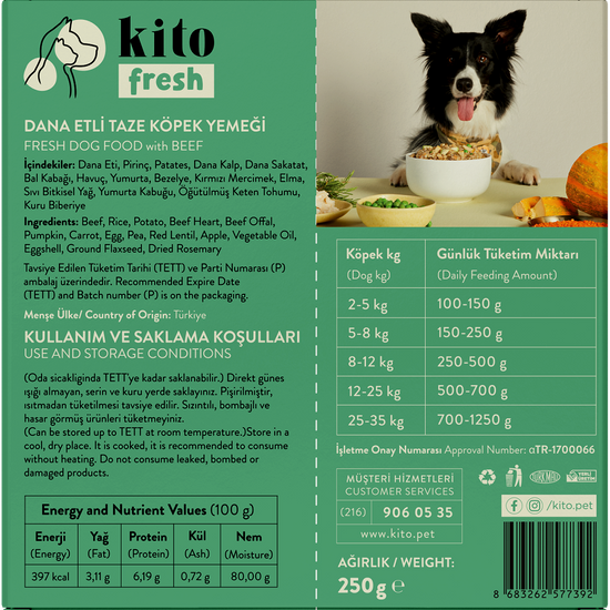 Dana Etli Taze Köpek Yemeği