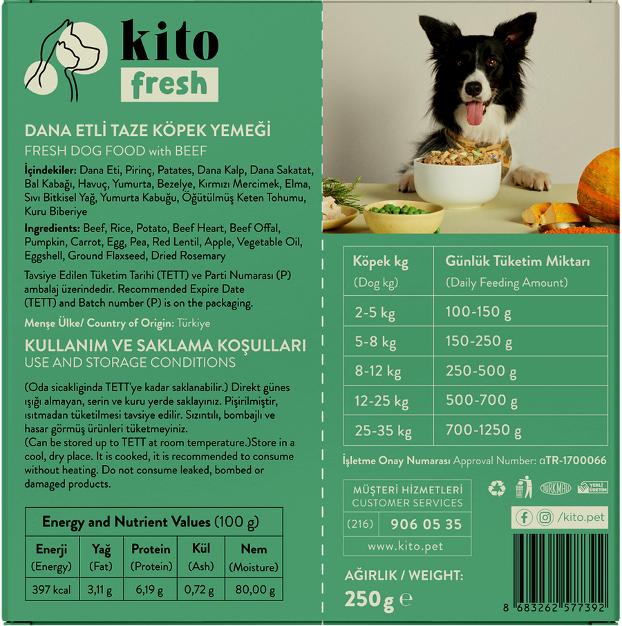 Dana Etli Kito Fresh x60 (Orta Irk Köpekler için Aylık Kito Fresh Paketi)