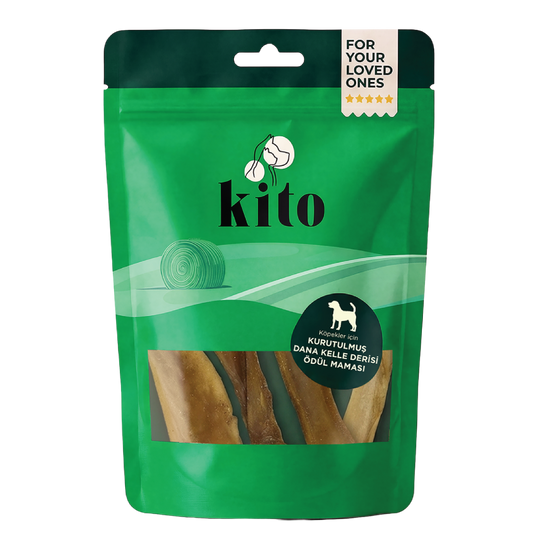 Kito Kurutulmuş Dana Kelle Derisi Çiğnemelik Köpek Ödül Maması %100 Doğal, Glutensiz, Organik 100 gr