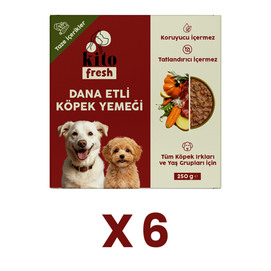 6 Adet Kito Fresh Dana Etli Köpek Yemeği %100 Taze İçerikli Mama (1,5 KG)