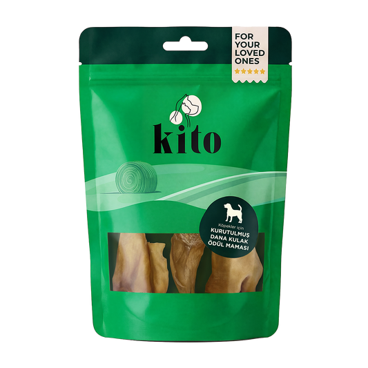 Kito Kurutulmuş Dana Kulak Çiğnemelik Köpek Ödül Maması %100 Doğal, Glutensiz, Organik 100 gr