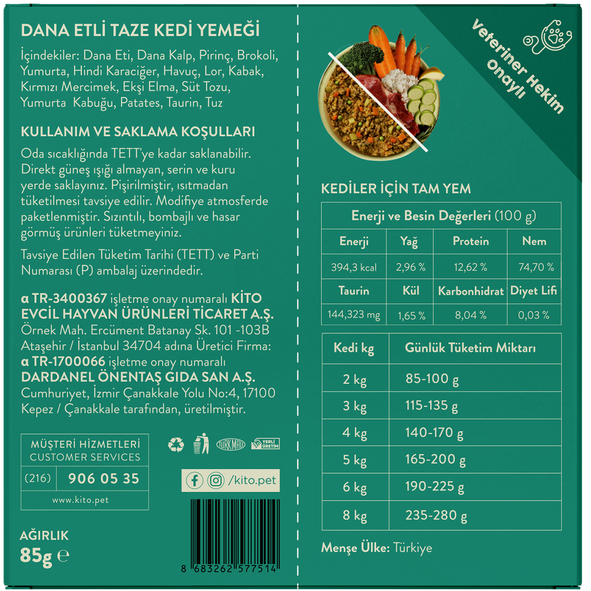 Dana Etli Taze Kedi Yemeği