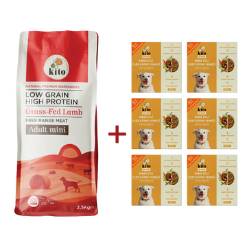 Kuzu Etli Yetişkin Mini Irk Köpek Maması 2.5 KG + 6 Adet Kito Fresh Hindi Etli %100 Taze İçerikli Mama