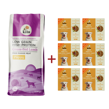 Kuzu Etli Yavru Köpek Maması 2.5 KG + 6 Adet Kito Fresh Hindi Etli %100 Taze İçerikli Mama