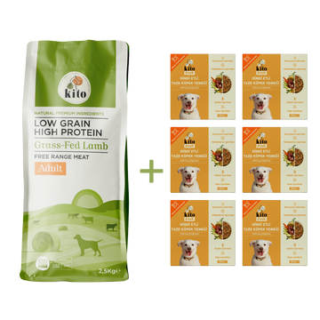 Kuzu Etli Yetişkin Köpek Maması 2,5 Kg + 6 Adet Kito Fresh Hindi Etli %100 Taze İçerikli Mama