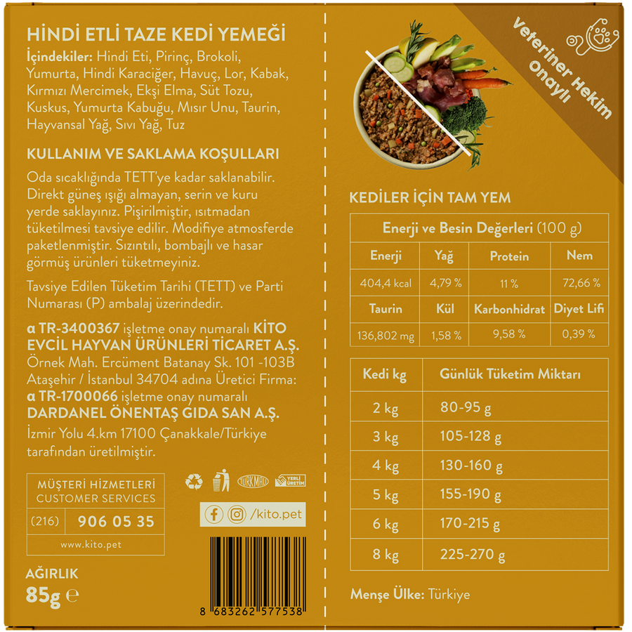 Kito Fresh Hindi Etli Kedi Yemeği 85 gr