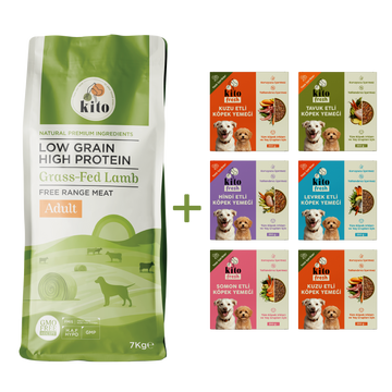 Kuzu Etli Yetişkin Köpek Maması 7 Kg + Kito Fresh %100 Taze İçerikli Mama Tanışma Paketi