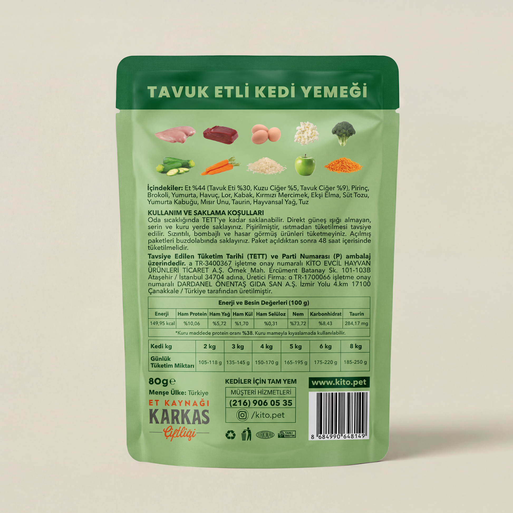 Kito Fresh %100 Taze içerikli mama içindekiler