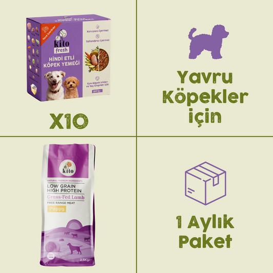 10 Adet Kito Fresh Hindi Etli Köpek Yemeği %100 Taze İçerikli Mama + 2,5 kg Yavru Köpek Maması