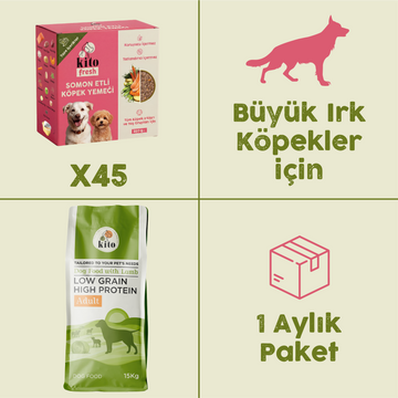45 Adet Kito Fresh Somon Etli Köpek Yemeği %100 Taze İçerikli Mama+ 15 kg Yetişkin Köpek Maması