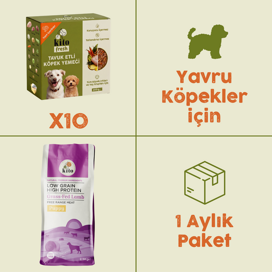 10 Adet Kito Fresh Tavuk Etli Köpek Yemeği %100 Taze İçerikli Mama + 2,5 kg Yavru Köpek Maması