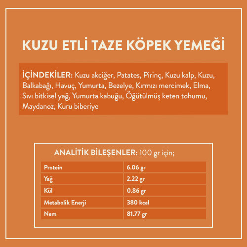Kuzu Etli Köpek Yemeği İçindekiler